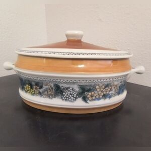 Vintage Goebel Country Burgund Bavaria Casserole Crock With Lid 11" X 7"